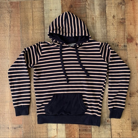 Cotton On Tops - Cotton on womens navy blue orange white striped hoodie sweatshirt hooded sweater